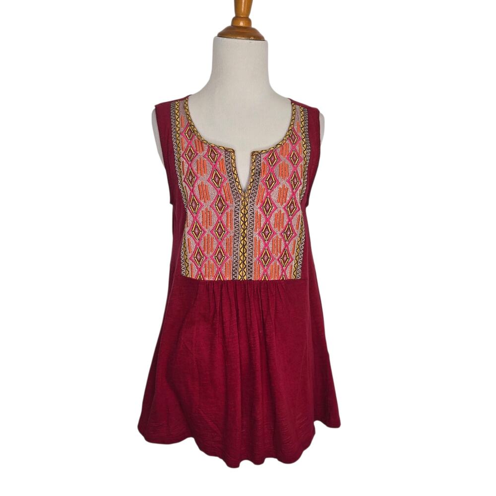 Sundance Embroidered Tank Boho Relaxed Fit Magenta V Neck Women Small